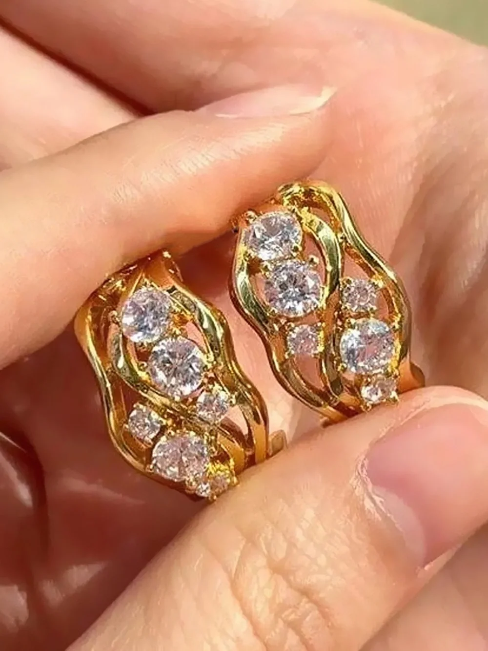 Anthropologie Gold-Tone Crystal Cluster Dome Clip Earrings